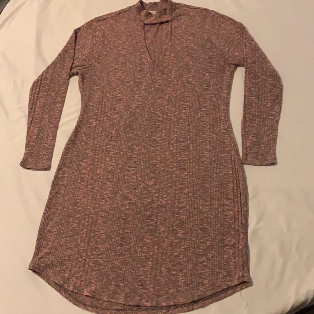 Pink/Grey Long Sleeve Sweater Dress